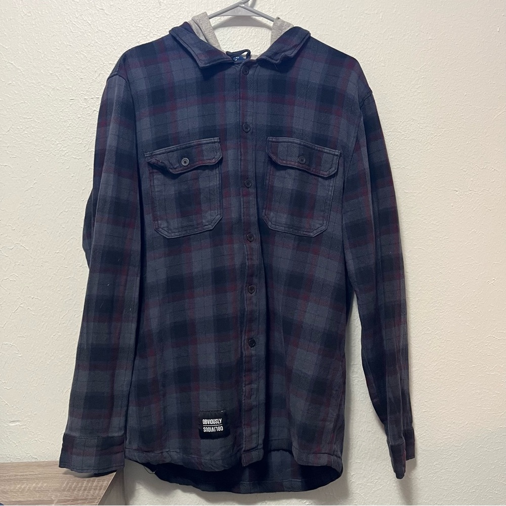 H&M “Obviously Oblivious” Hooded Flannel